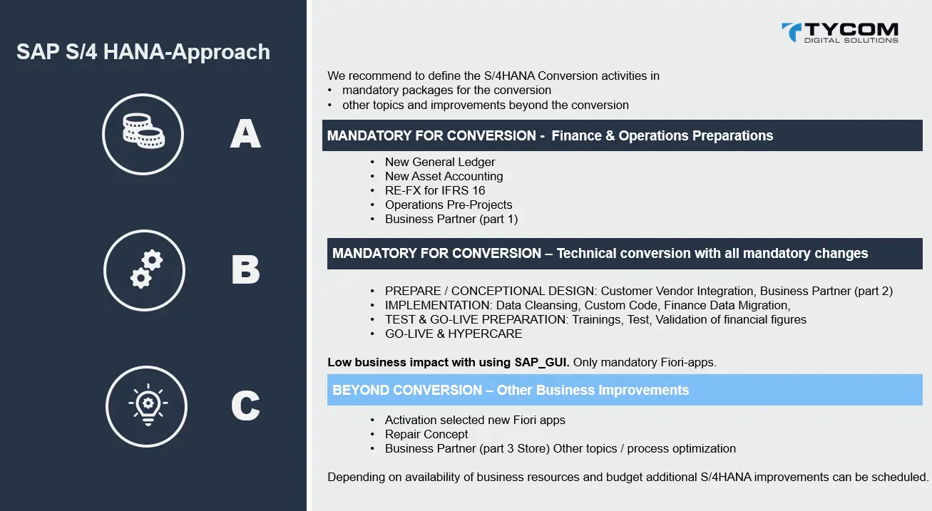 Differentiation between preliminary projects, main projects and downstream projects for S/4HANA