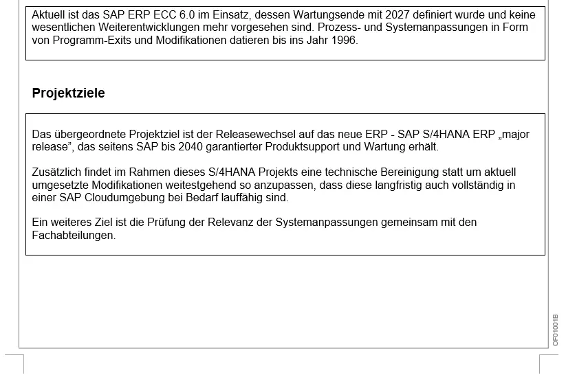 Project objectives in the project order - example Tyrolit