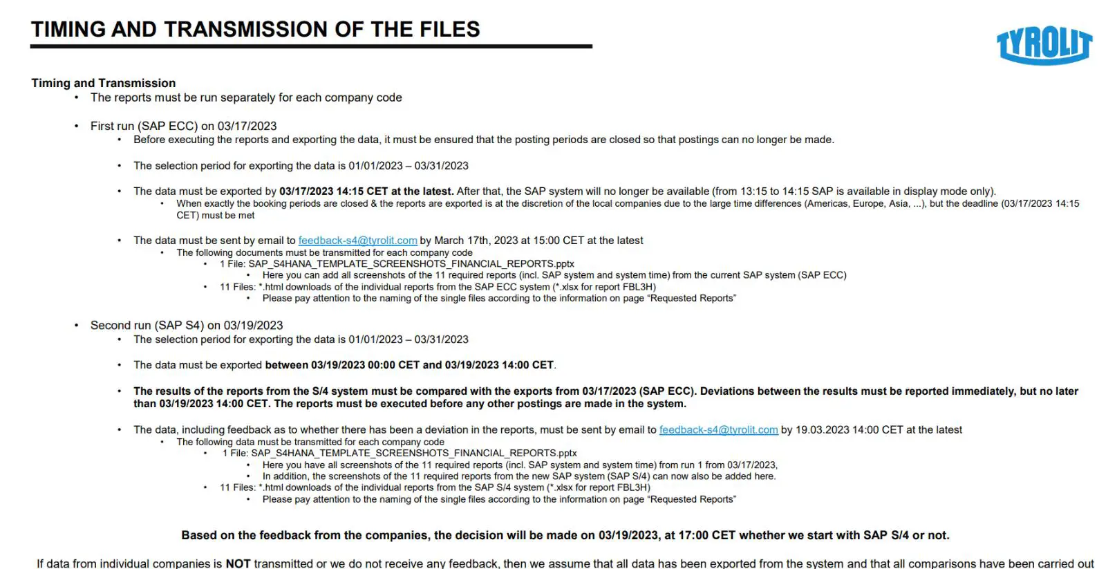 Communication for the provision of financial data reports in the S/4HANA project