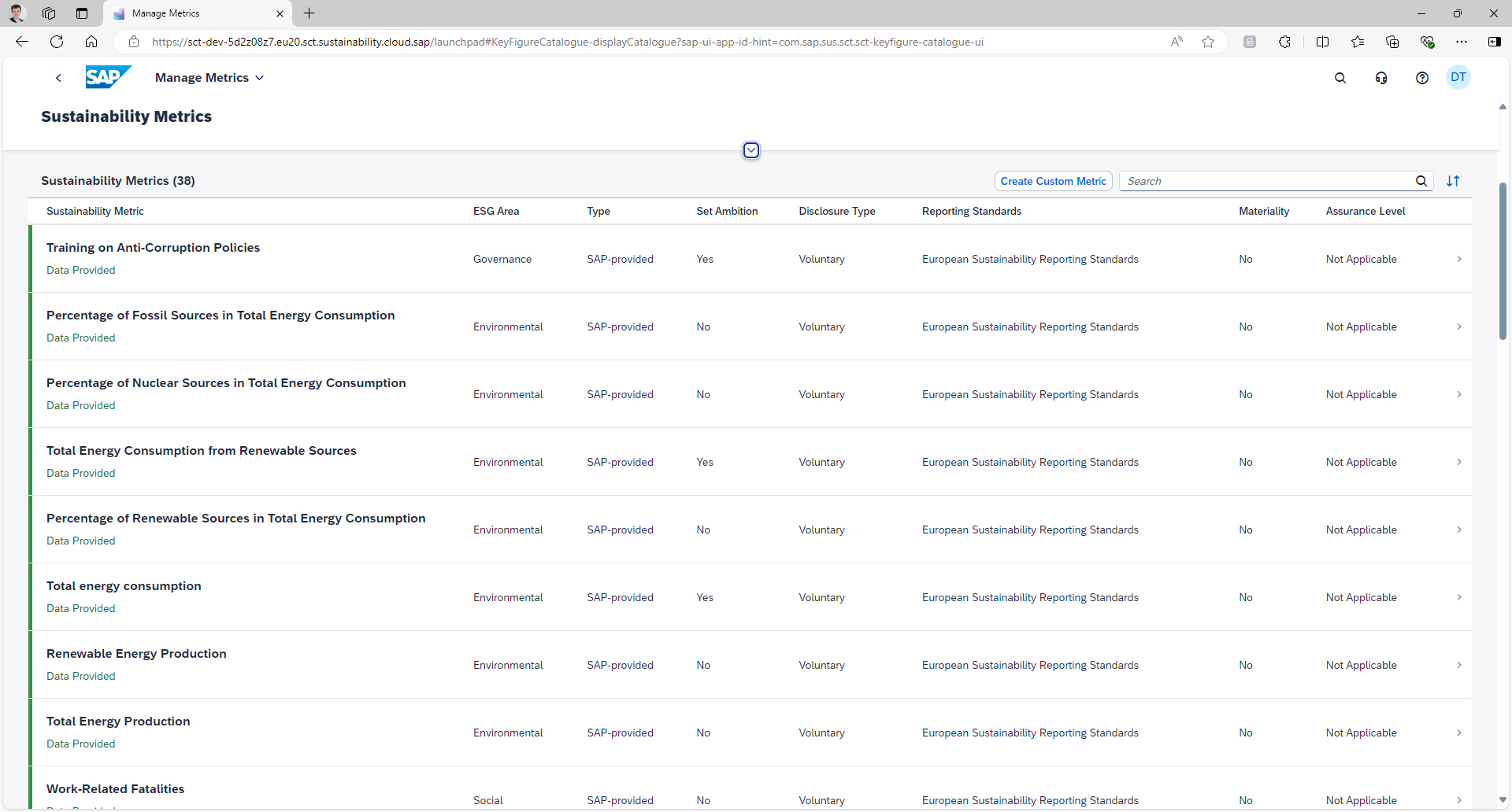 SAP Sustainability Control Tower - Overview in the SCT Cockpit