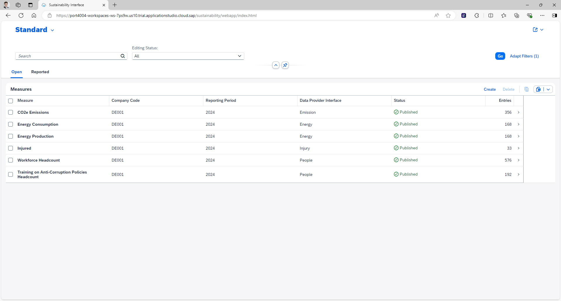 Reporting and KPI monitoring in the SAP Sustainability Control Tower